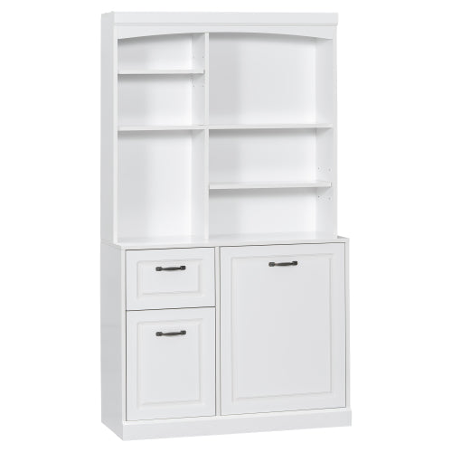 Bathroom Storage Cabinet With Tilt-Out Hamper, 70.9'' Tall Free Standing Organizer With Drawers & Adjustable Shelves, MDF Linen Tower With Steel Handles, White Finish