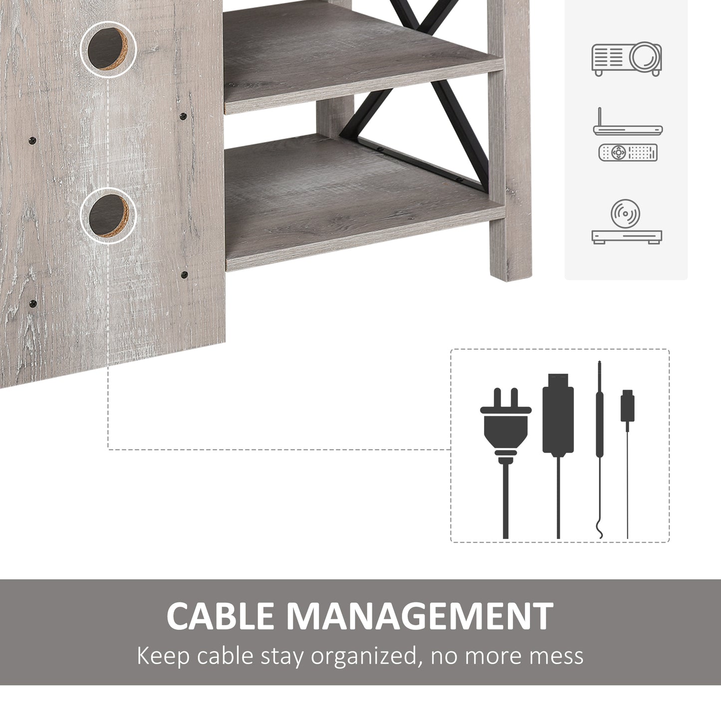 Ample Storage TV Stand with 2 Cable Management Hole