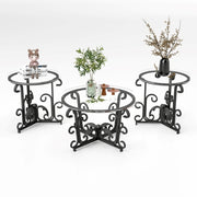 Juego de Mesa de Café de Superficie de Vidrio Templado de 3 Piezas Decoración Mesa de Café