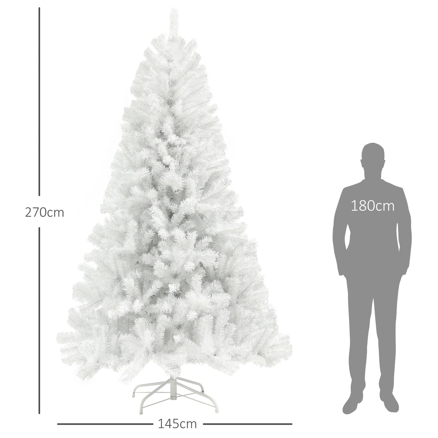 HOMCOM 9ft Tall Artificial Christmas Tree, Unlit Xmas Tree With 2132 Branch Tips, Auto Open, Steel Base, Holiday Decor For Home Office, White