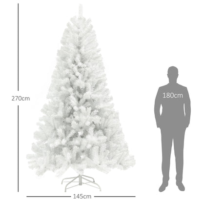 HOMCOM 9ft Tall Artificial Christmas Tree, Unlit Xmas Tree With 2132 Branch Tips, Auto Open, Steel Base, Holiday Decor For Home Office, White