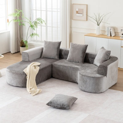 Sofá Seccional Modular con Chaise en Forma de L, Sofá Seccional Moderno con Función de Cama y Asiento Profundo, Sofás de Compresión de Esponja Sin Ensamblaje Requerido - Tela Gris de Corduroy