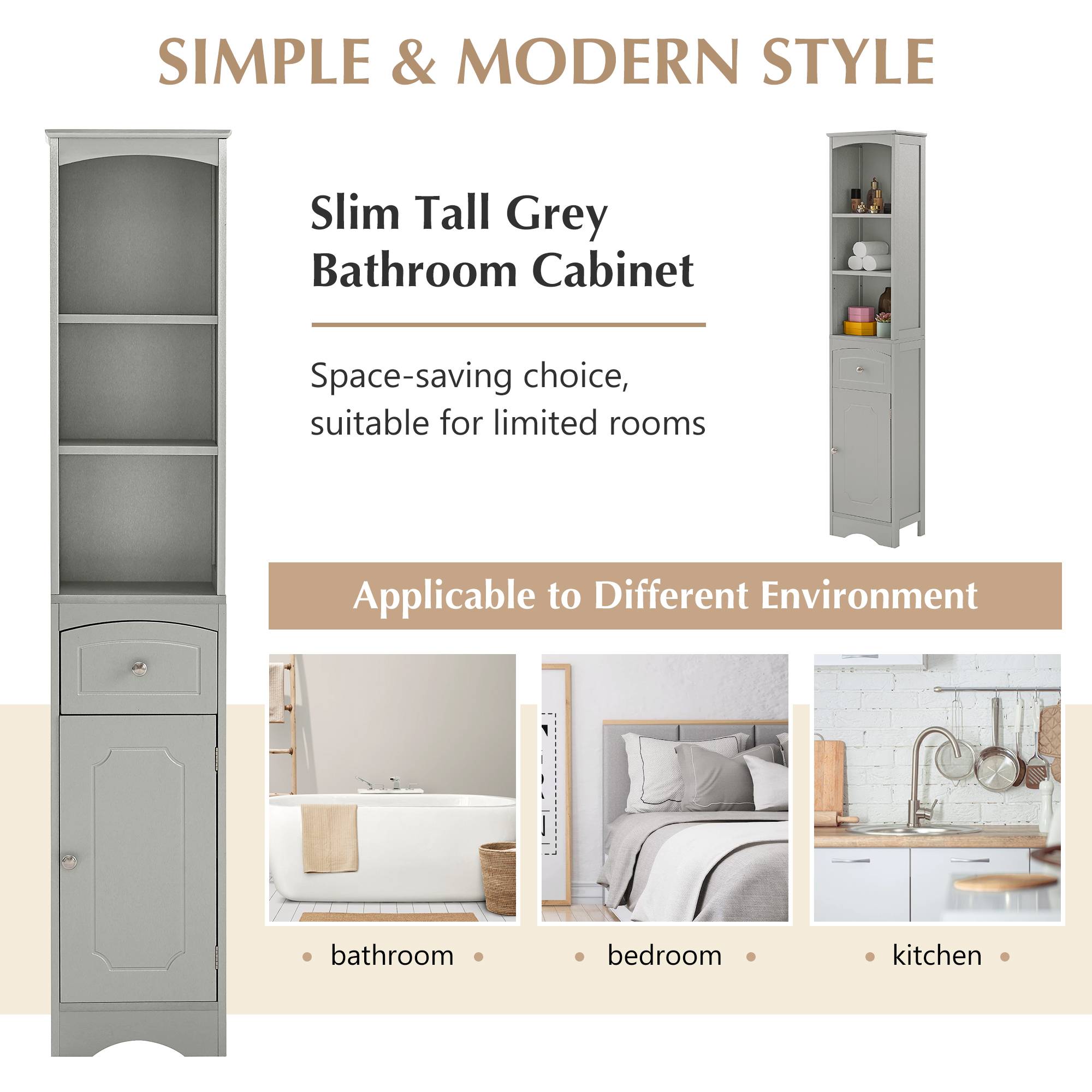White Tall Storage Cabinet Adjustable Shelf Drawer