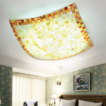 DecorBites™ DecorBites™ 16"/12"W Convex Tiffany Style Stained Glass Flush Bedroom Light in Beige