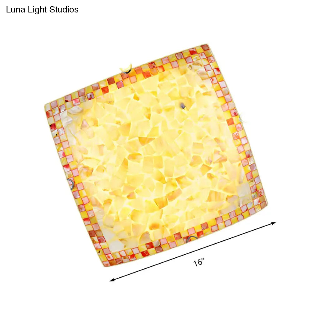 16"/12"W Convex Tiffany Style Stained Glass Flush Bedroom Light in Beige