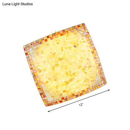 DecorBites™ DecorBites™ 16"/12"W Convex Tiffany Style Stained Glass Flush Bedroom Light in Beige