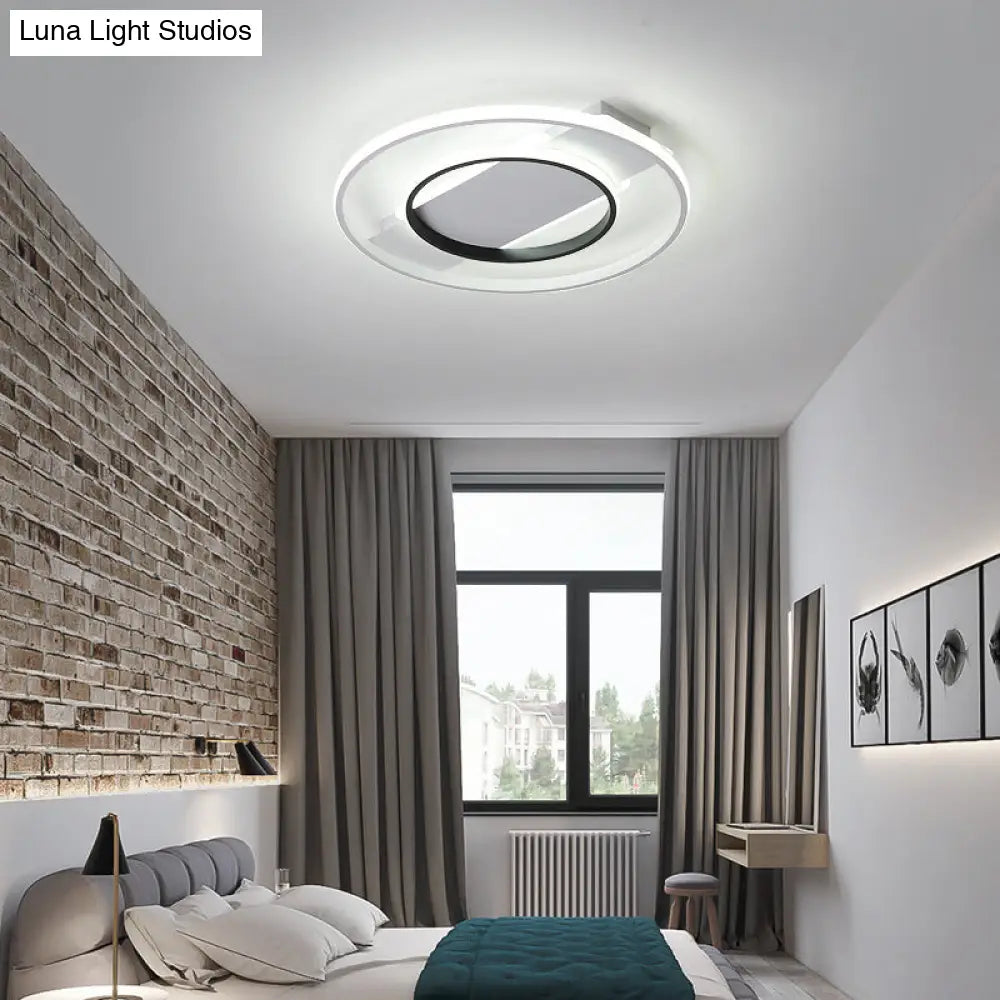 16"/19.5"/23.5" Acrylic Ring Flush Ceiling Light - 2 Heads, Black & White, Bedroom (Warm/White)