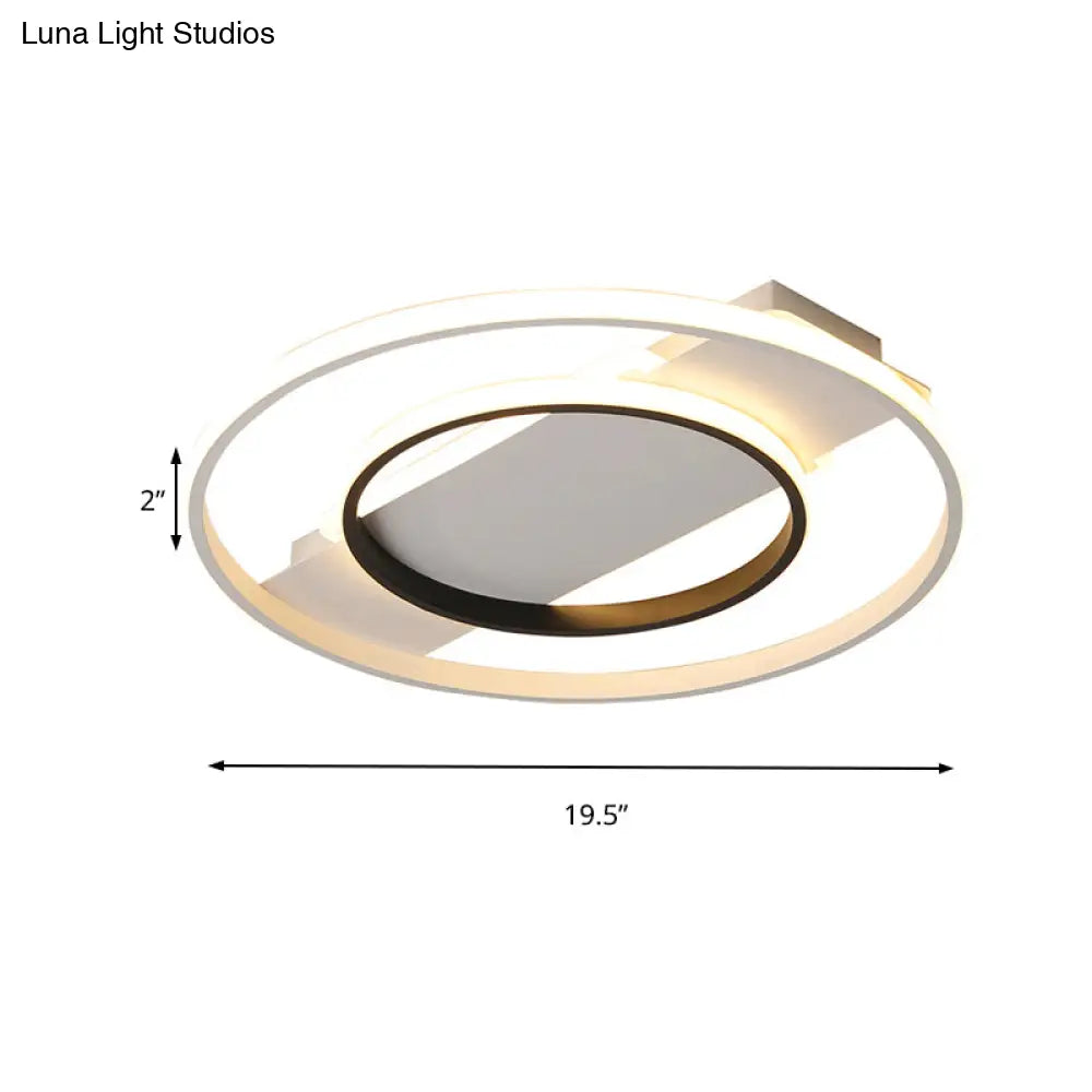 16"/19.5"/23.5" Acrylic Ring Flush Ceiling Light - 2 Heads, Black & White, Bedroom (Warm/White)