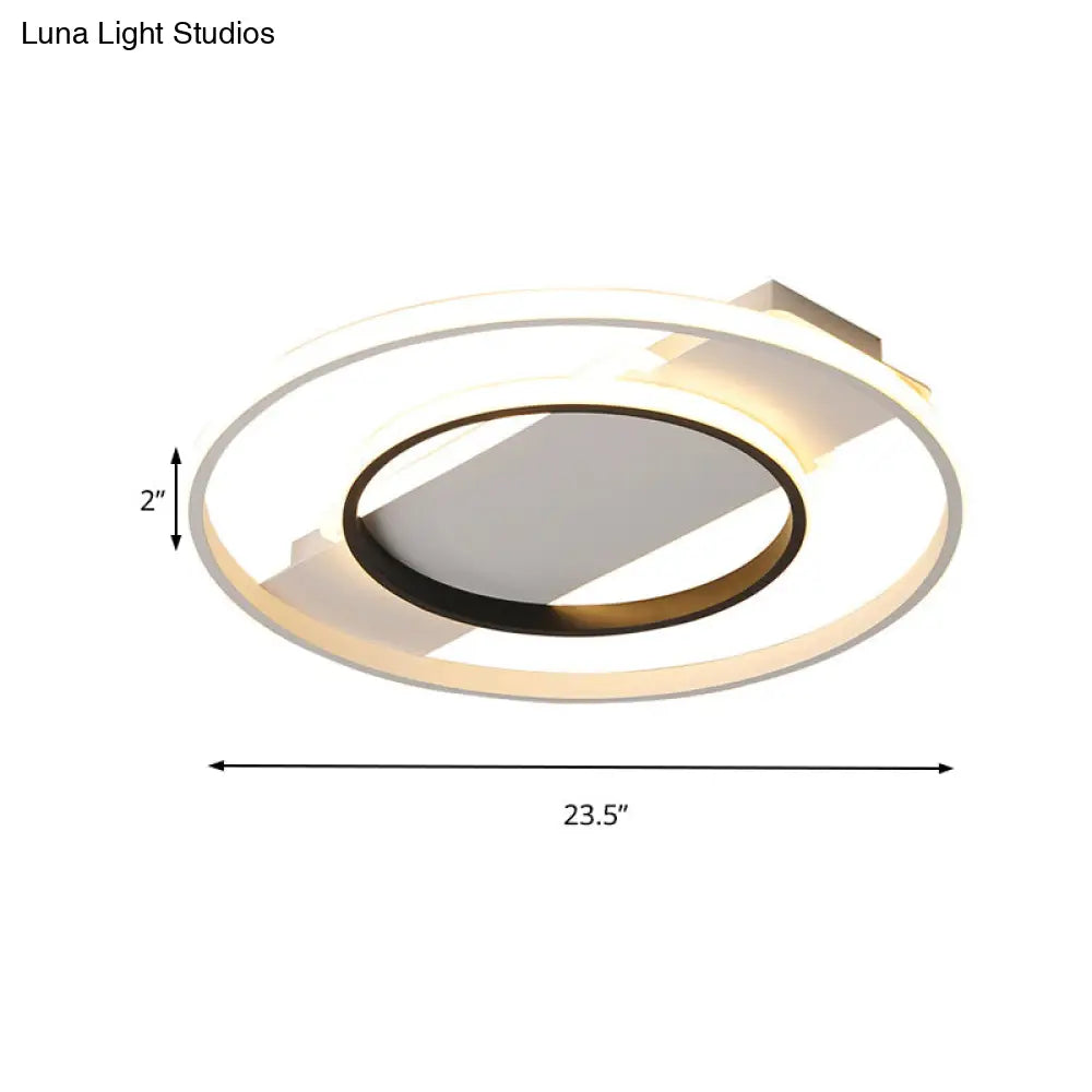 16"/19.5"/23.5" Acrylic Ring Flush Ceiling Light - 2 Heads, Black & White, Bedroom (Warm/White)