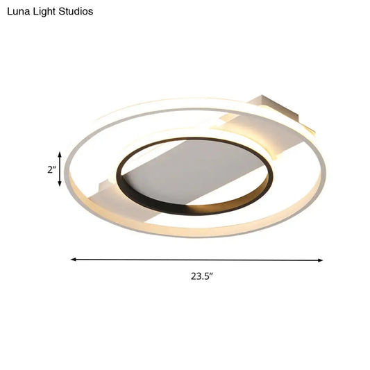 16"/19.5"/23.5" Acrylic Ring Flush Ceiling Light - 2 Heads, Black & White, Bedroom (Warm/White)