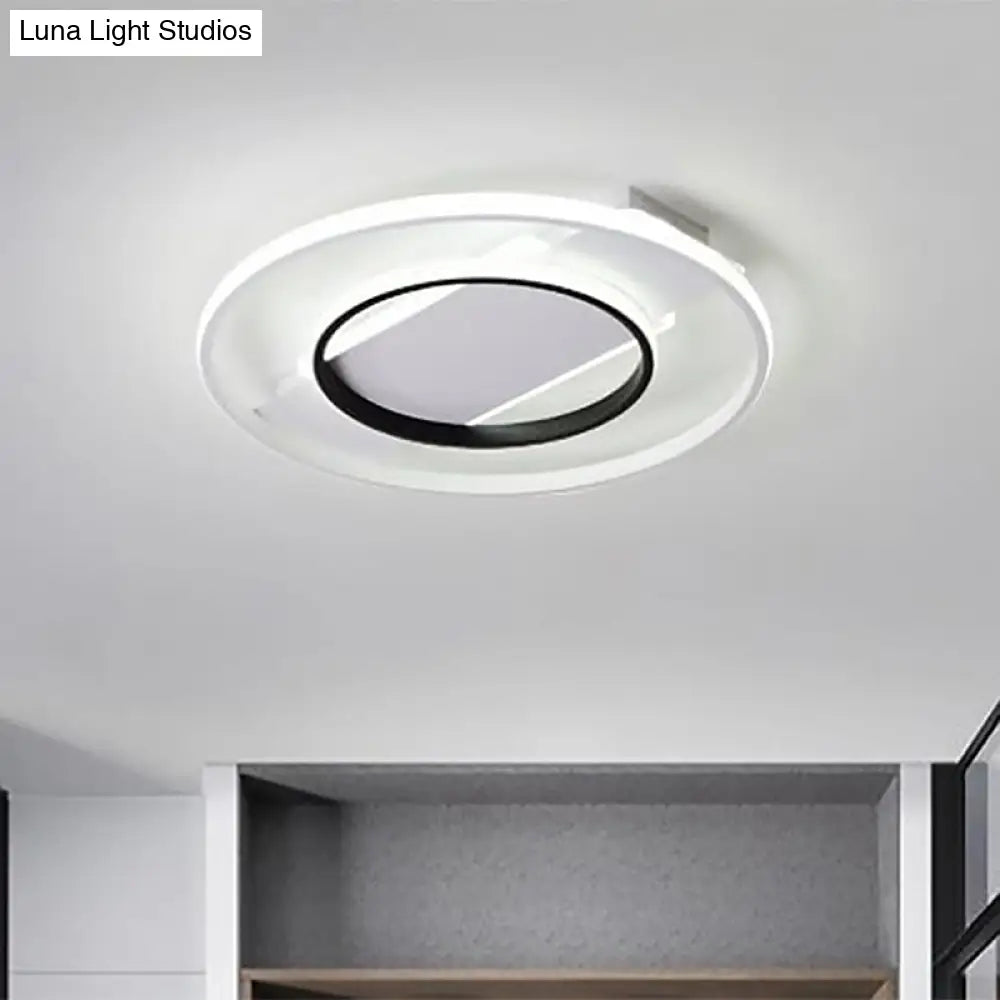 16"/19.5"/23.5" Acrylic Ring Flush Ceiling Light - 2 Heads, Black & White, Bedroom (Warm/White)
