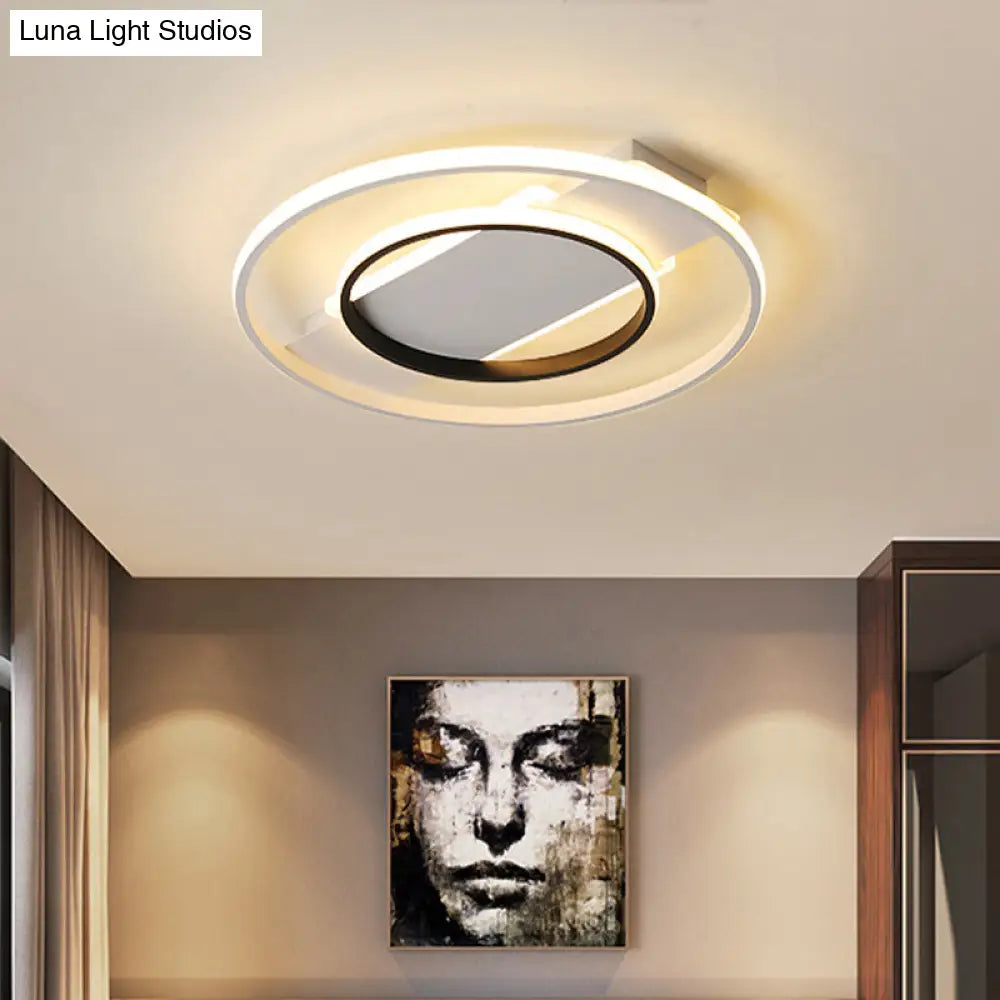 16"/19.5"/23.5" Acrylic Ring Flush Ceiling Light - 2 Heads, Black & White, Bedroom (Warm/White)