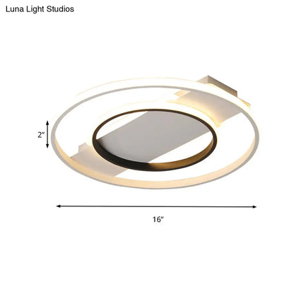 DecorBites™ 16"/19.5"/23.5" Acrylic Ring Flush Ceiling Light - 2 Heads, Black & White, Bedroom (Warm/White)