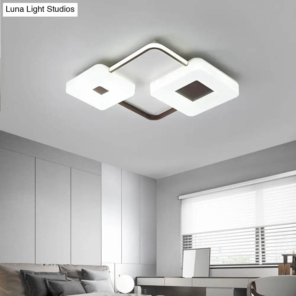 16"/19.5"/35.5" Coffee Square/Rectangular LED Flush Mount Lamp - White Light Acrylic Ceiling Light for Living Room