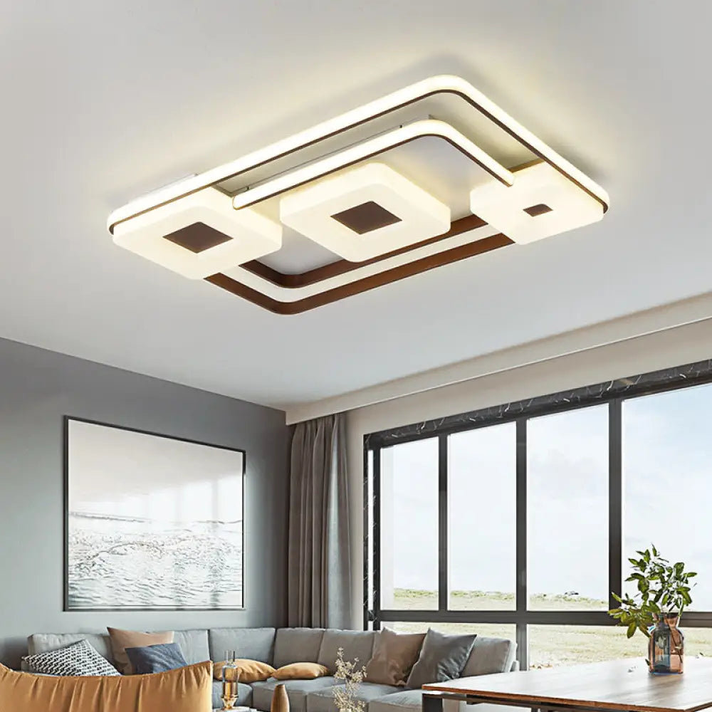 16"/19.5"/35.5" Coffee Square/Rectangular LED Flush Mount Lamp - White Light Acrylic Ceiling Light for Living Room