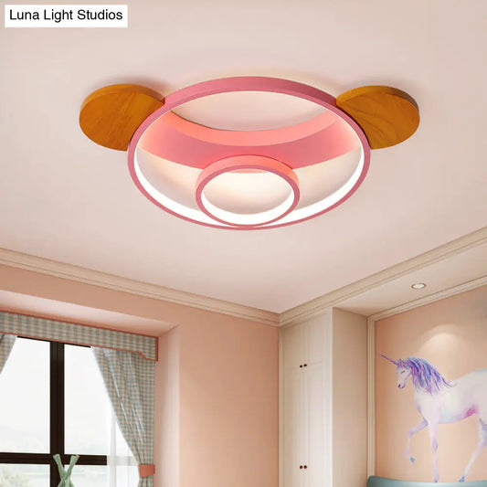 16"/19.5" Bear Shaped Ceiling Light for Kids Bedroom - LED Silicone Flush Mount Lamp in Blue/Pink, Warm/White