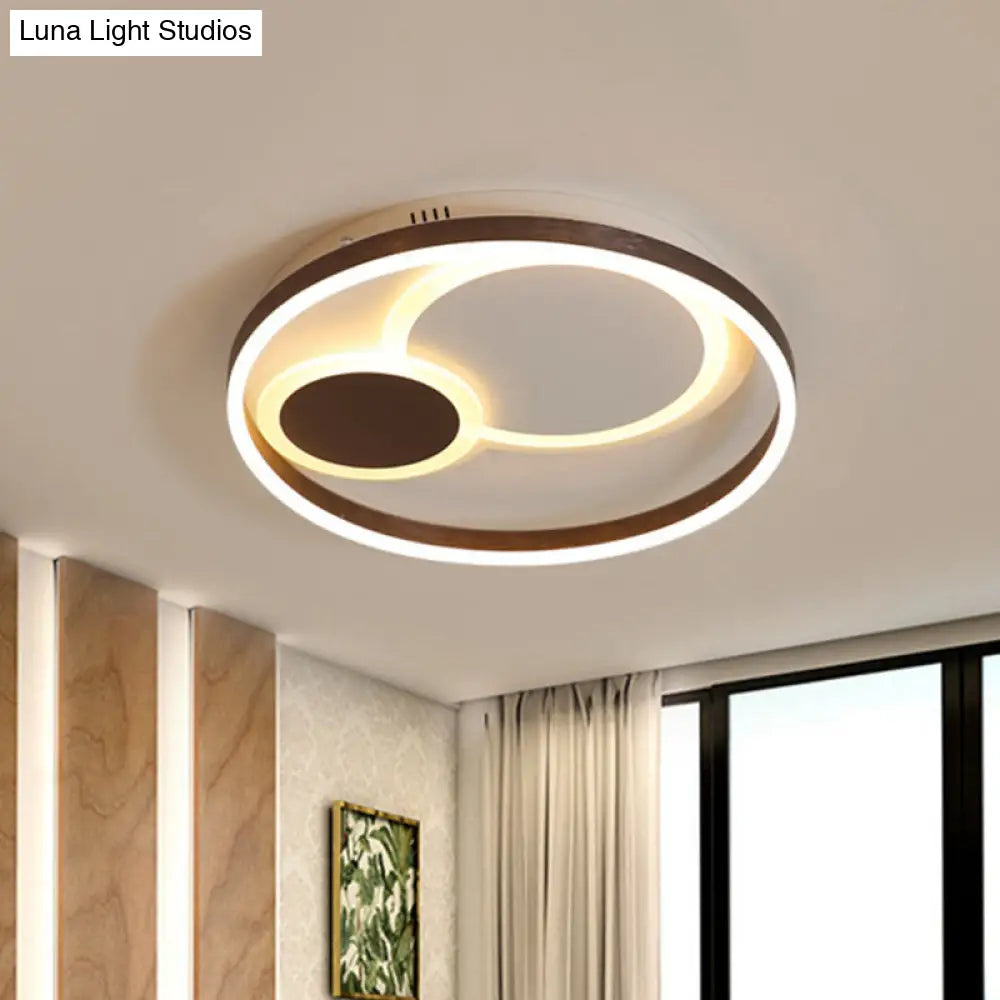 16"/19.5" Dia Metal Orbit Ceiling Flush Light with Stepless Dimming - Modern Coffee LED Flushmount, Warm/White Light, Remote Control