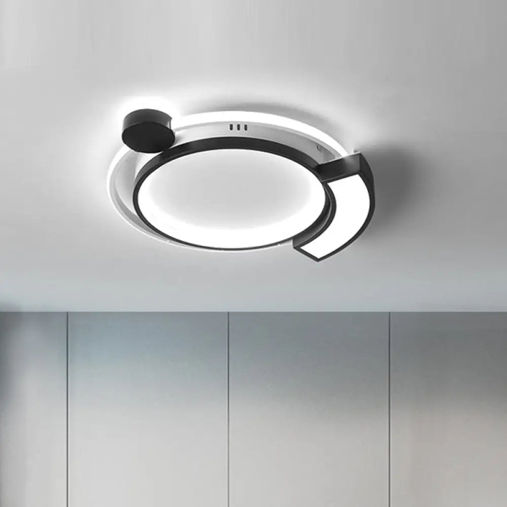 16"/19.5" Modern Orbit Acrylic LED Flush Ceiling Light, Black/Gold Finish, White Light