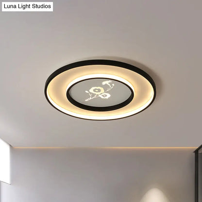 DecorBites™ DecorBites™ 16"/19.5" Modern Round Flush Mount Acrylic LED Ceiling Light Fixture in Black with Flower Pattern, White/Warm Light