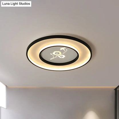 DecorBites™ DecorBites™ 16"/19.5" Modern Round Flush Mount Acrylic LED Ceiling Light Fixture in Black with Flower Pattern, White/Warm Light