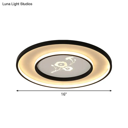 DecorBites™ DecorBites™ 16"/19.5" Modern Round Flush Mount Acrylic LED Ceiling Light Fixture in Black with Flower Pattern, White/Warm Light