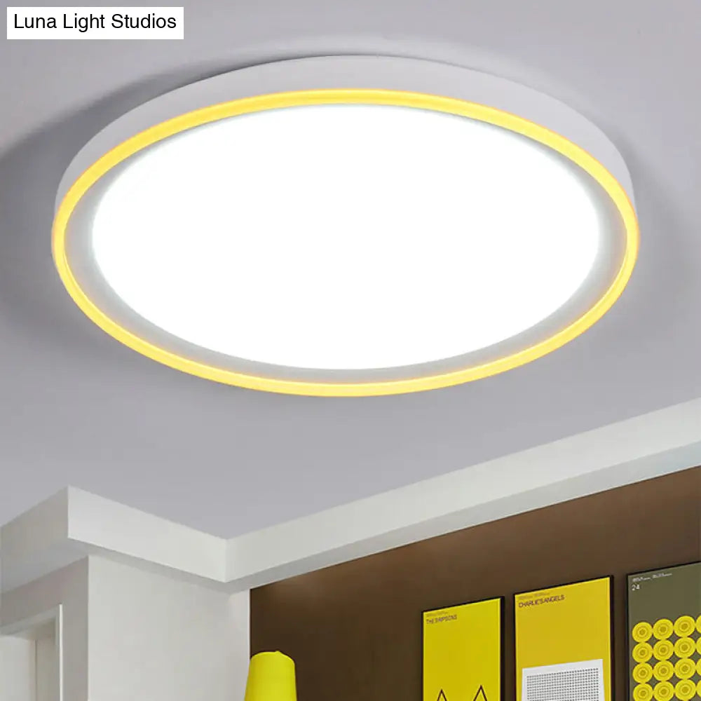 16"/19.5" Nordic Metal Round Flush Light with Acrylic Shade - White/Pink/Yellow LED Ceiling Fixture for Bedroom