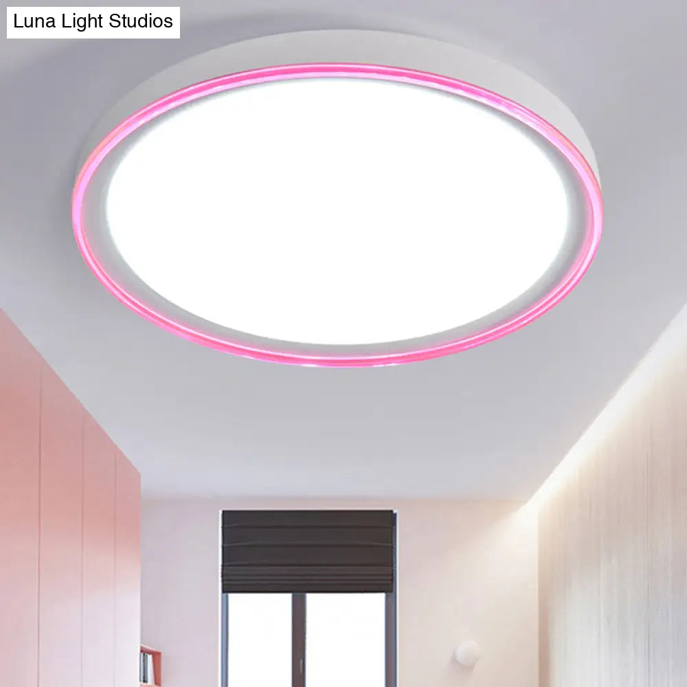 16"/19.5" Nordic Metal Round Flush Light with Acrylic Shade - White/Pink/Yellow LED Ceiling Fixture for Bedroom