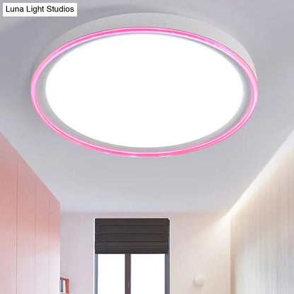 DecorBites™ 16"/19.5" Nordic Metal Round Flush Light with Acrylic Shade - White/Pink/Yellow LED Ceiling Fixture for Bedroom