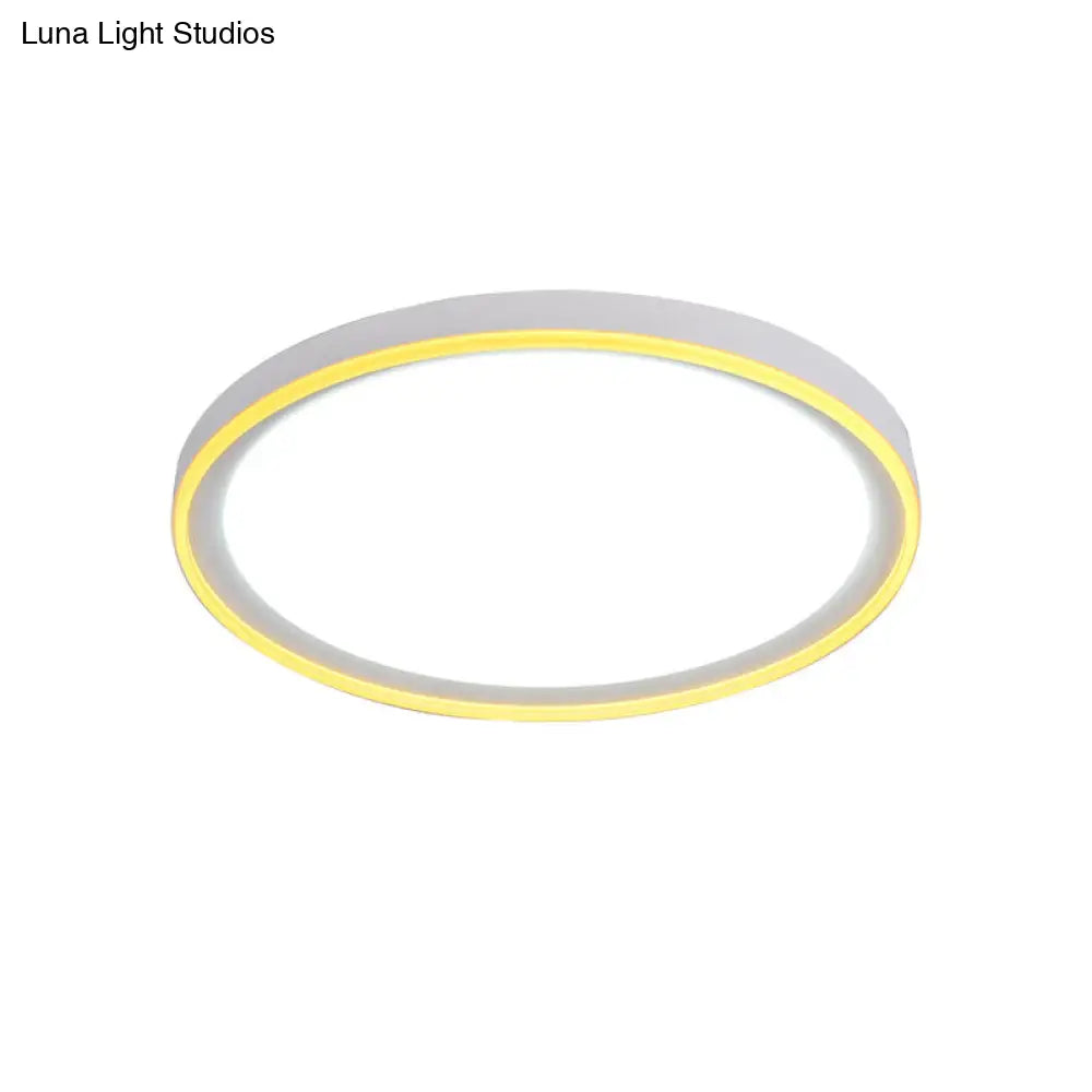 16"/19.5" Nordic Metal Round Flush Light with Acrylic Shade - White/Pink/Yellow LED Ceiling Fixture for Bedroom