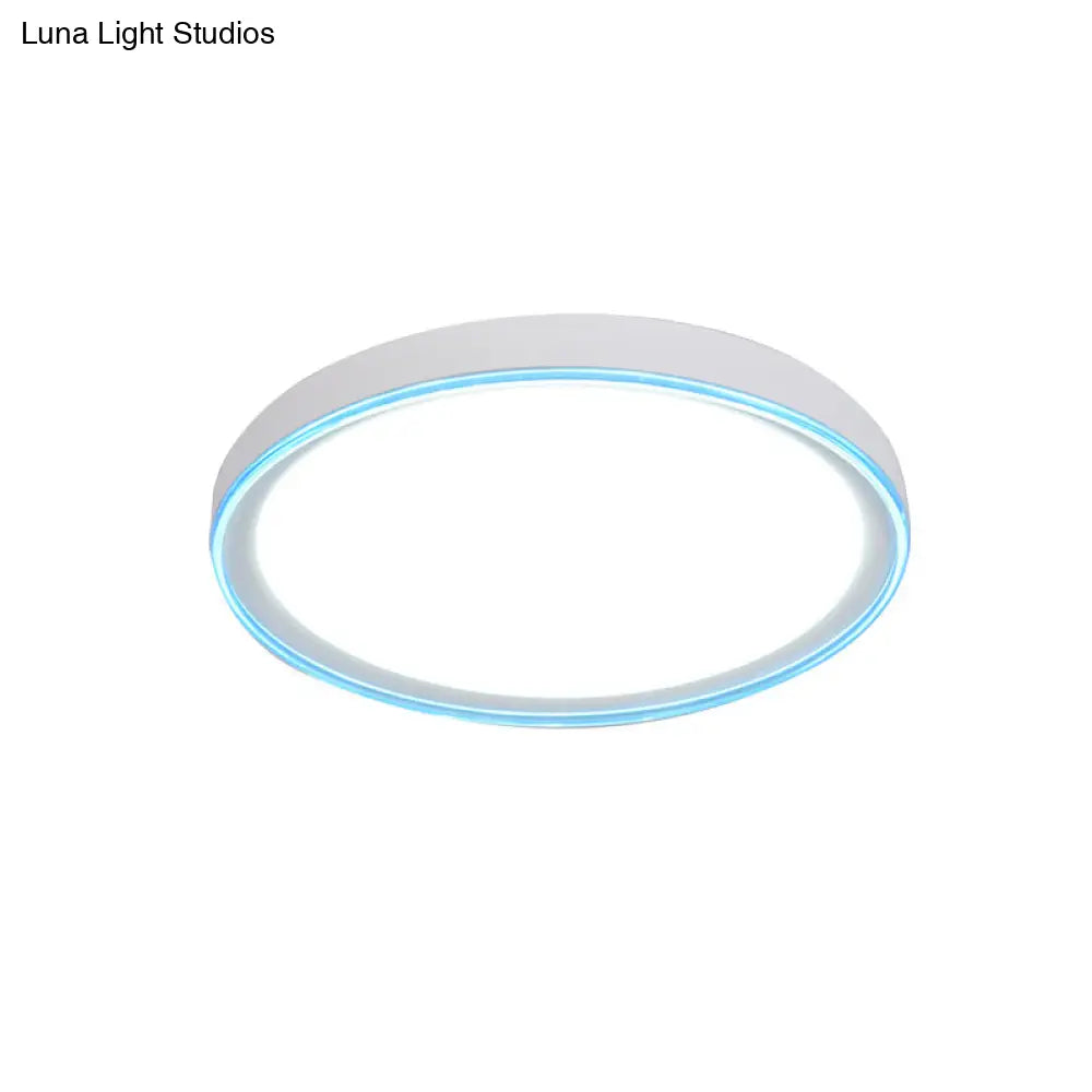 16"/19.5" Nordic Metal Round Flush Light with Acrylic Shade - White/Pink/Yellow LED Ceiling Fixture for Bedroom