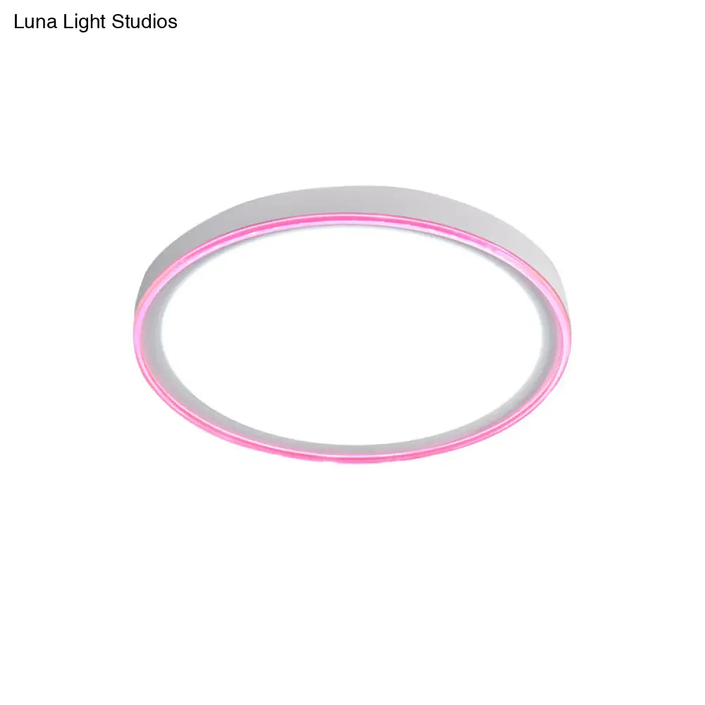 16"/19.5" Nordic Metal Round Flush Light with Acrylic Shade - White/Pink/Yellow LED Ceiling Fixture for Bedroom