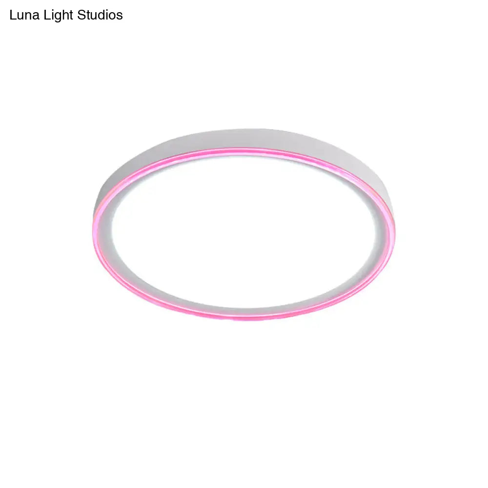 16"/19.5" Nordic Metal Round Flush Light with Acrylic Shade - White/Pink/Yellow LED Ceiling Fixture for Bedroom