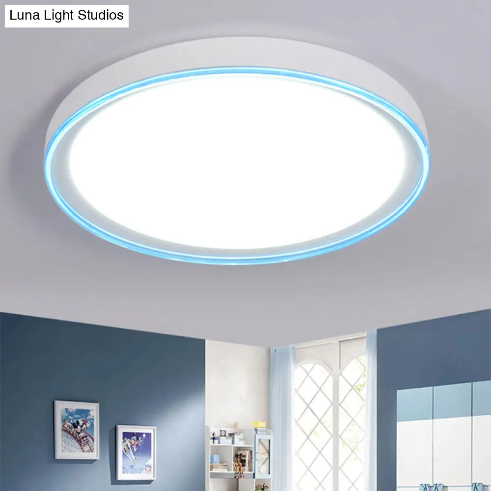 16"/19.5" Nordic Metal Round Flush Light with Acrylic Shade - White/Pink/Yellow LED Ceiling Fixture for Bedroom