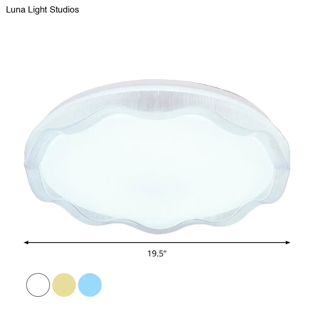 16"/19.5" Simple Style Scalloped Ceiling Lamp with Acrylic Diffuser - White/Blue/Gold Flush Light Fixture for Bedroom