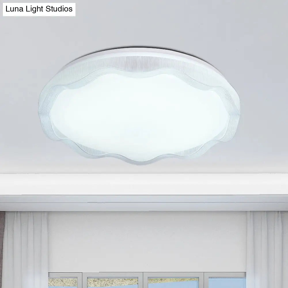 16"/19.5" Simple Style Scalloped Ceiling Lamp with Acrylic Diffuser - White/Blue/Gold Flush Light Fixture for Bedroom