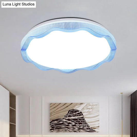16"/19.5" Simple Style Scalloped Ceiling Lamp with Acrylic Diffuser - White/Blue/Gold Flush Light Fixture for Bedroom