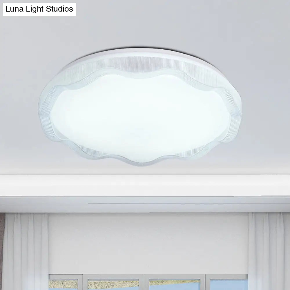 16"/19.5" Simple Style Scalloped Ceiling Lamp with Acrylic Diffuser - White/Blue/Gold Flush Light Fixture for Bedroom
