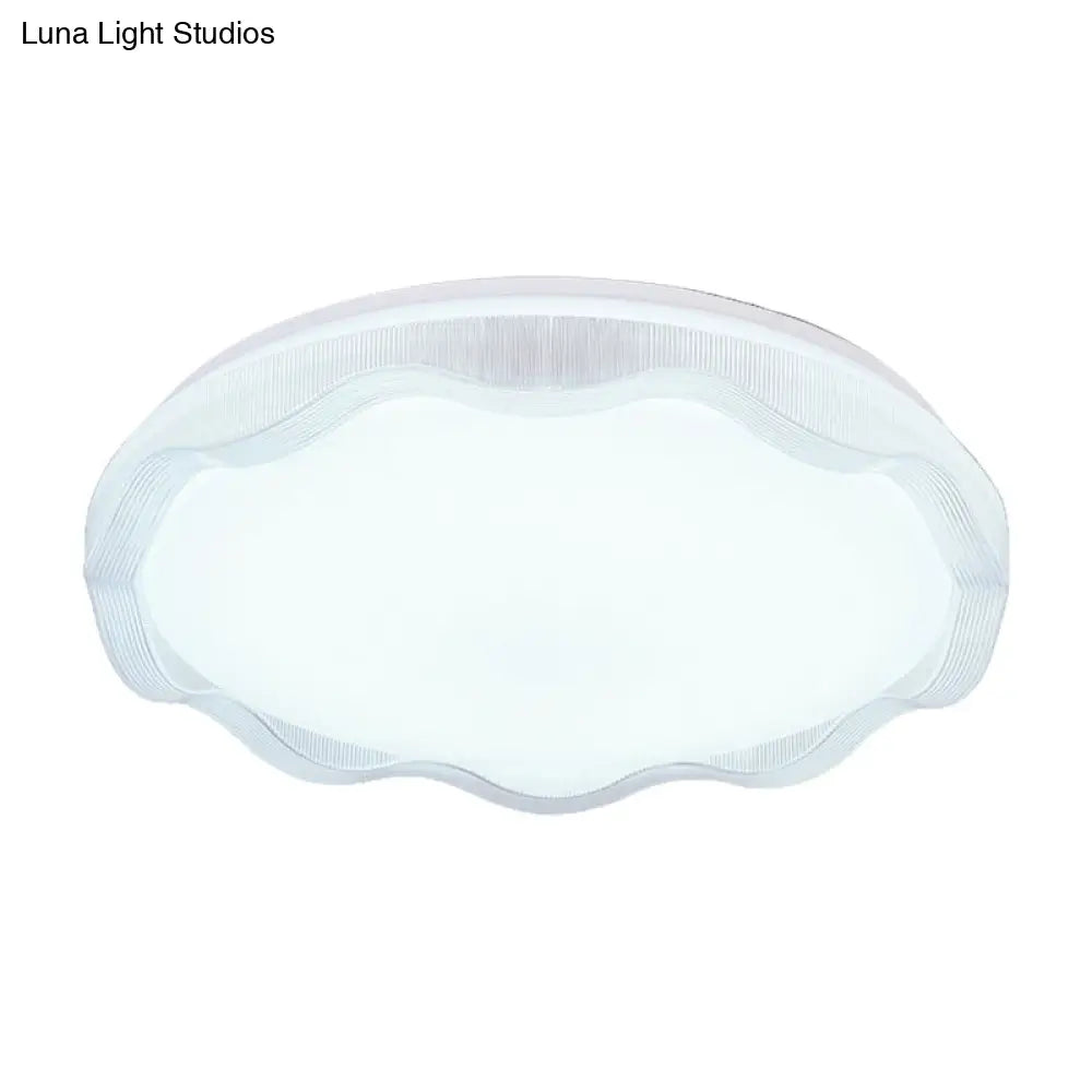 16"/19.5" Simple Style Scalloped Ceiling Lamp with Acrylic Diffuser - White/Blue/Gold Flush Light Fixture for Bedroom