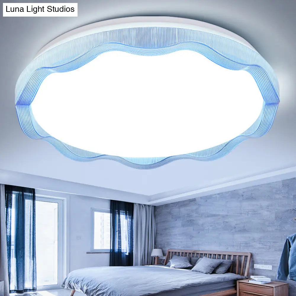 16"/19.5" Simple Style Scalloped Ceiling Lamp with Acrylic Diffuser - White/Blue/Gold Flush Light Fixture for Bedroom