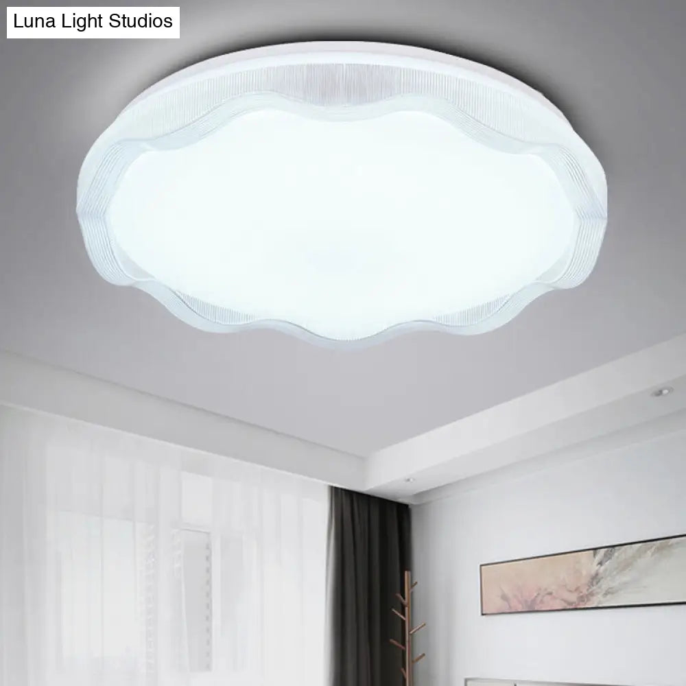 16"/19.5" Simple Style Scalloped Ceiling Lamp with Acrylic Diffuser - White/Blue/Gold Flush Light Fixture for Bedroom
