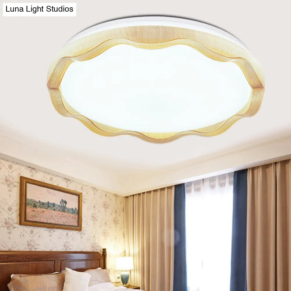 16"/19.5" Simple Style Scalloped Ceiling Lamp with Acrylic Diffuser - White/Blue/Gold Flush Light Fixture for Bedroom