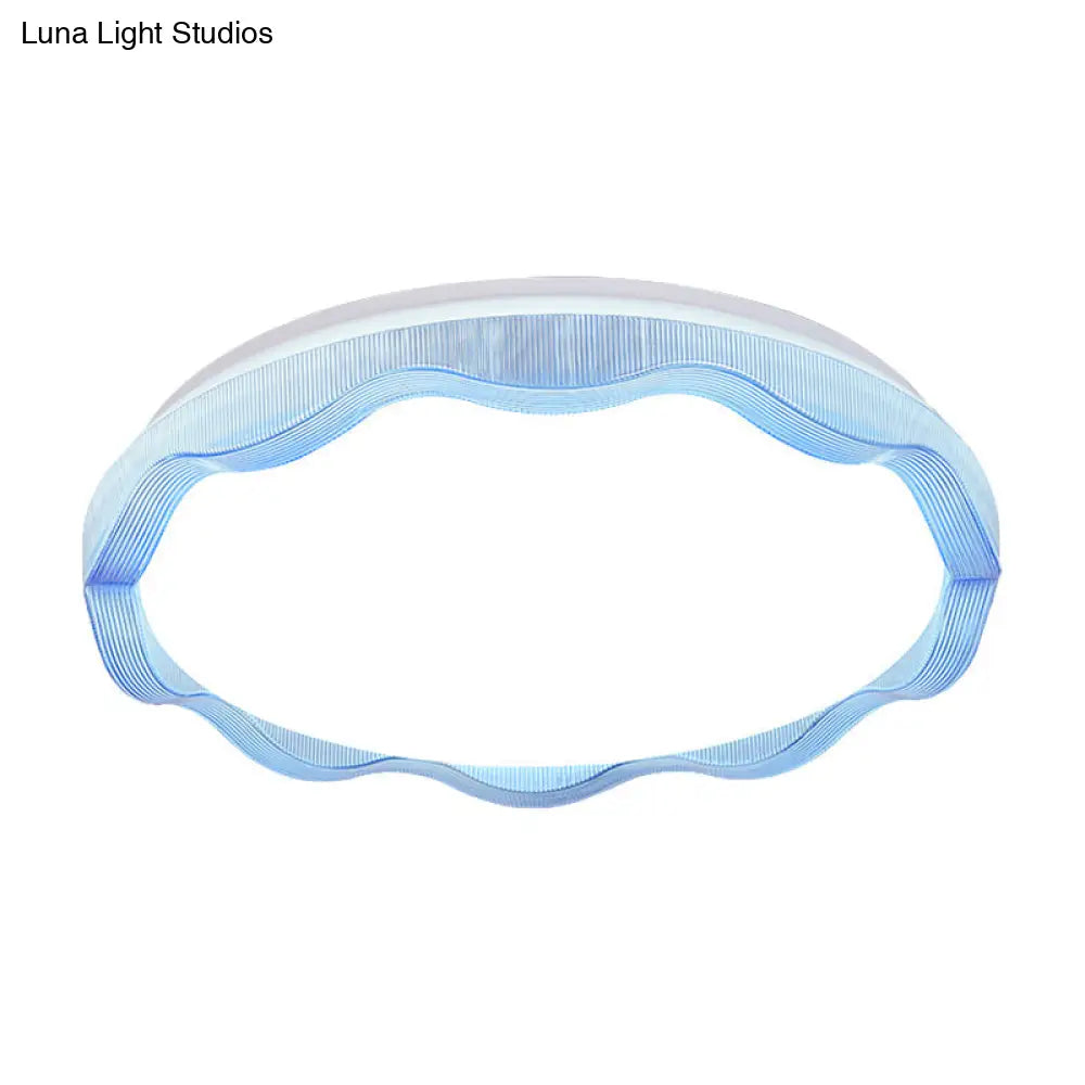 16"/19.5" Simple Style Scalloped Ceiling Lamp with Acrylic Diffuser - White/Blue/Gold Flush Light Fixture for Bedroom