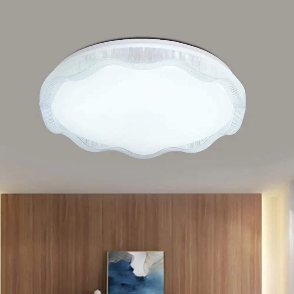 16"/19.5" Simple Style Scalloped Ceiling Lamp with Acrylic Diffuser - White/Blue/Gold Flush Light Fixture for Bedroom