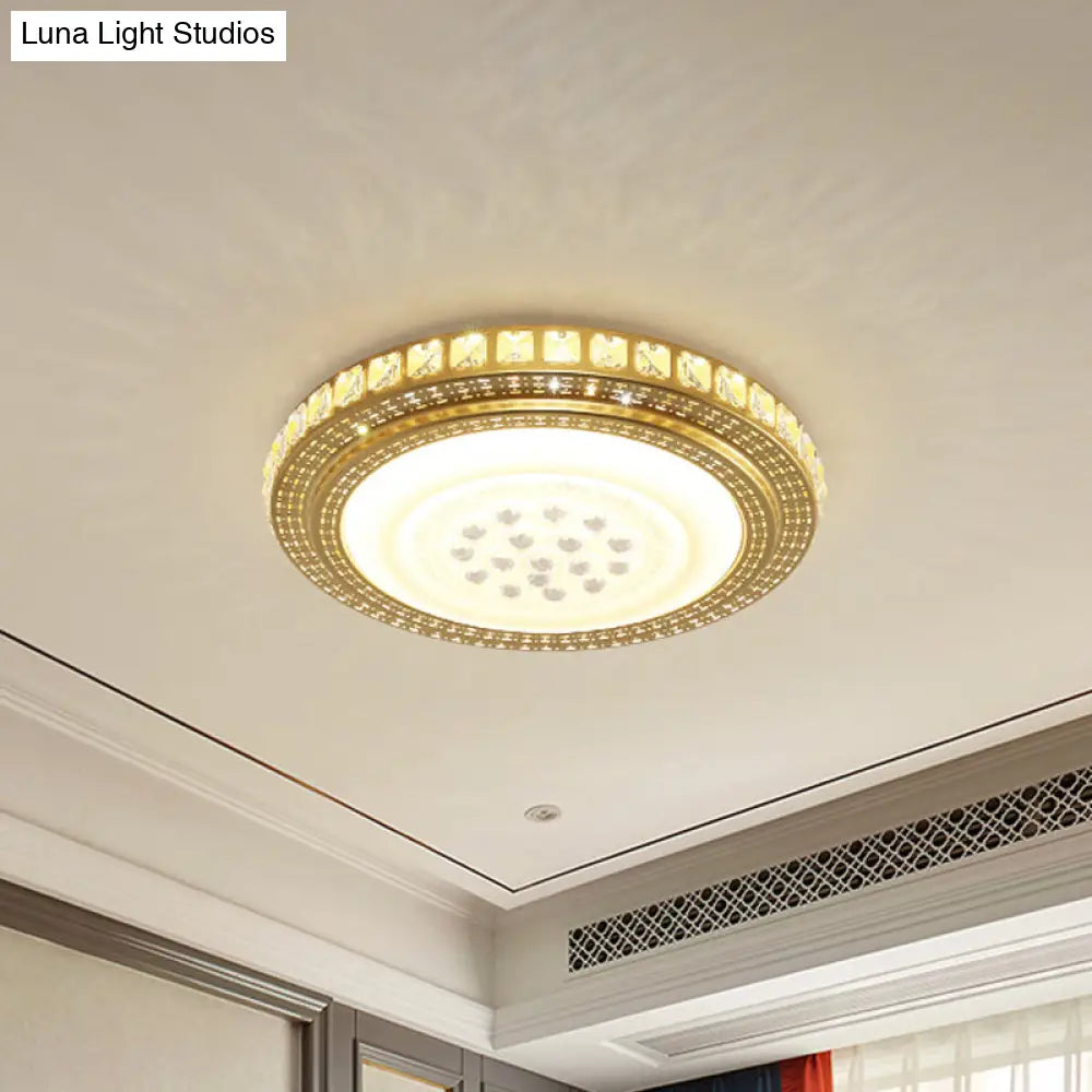 16"/19.5" W LED Gold Flush Mount Light with Crystal Shade for Parlor Ceiling Lighting