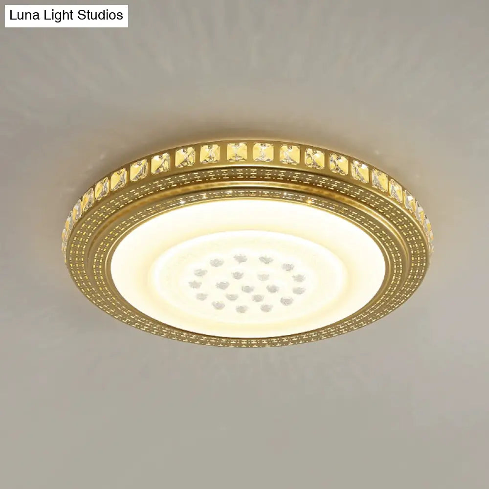 16"/19.5" W LED Gold Flush Mount Light with Crystal Shade for Parlor Ceiling Lighting