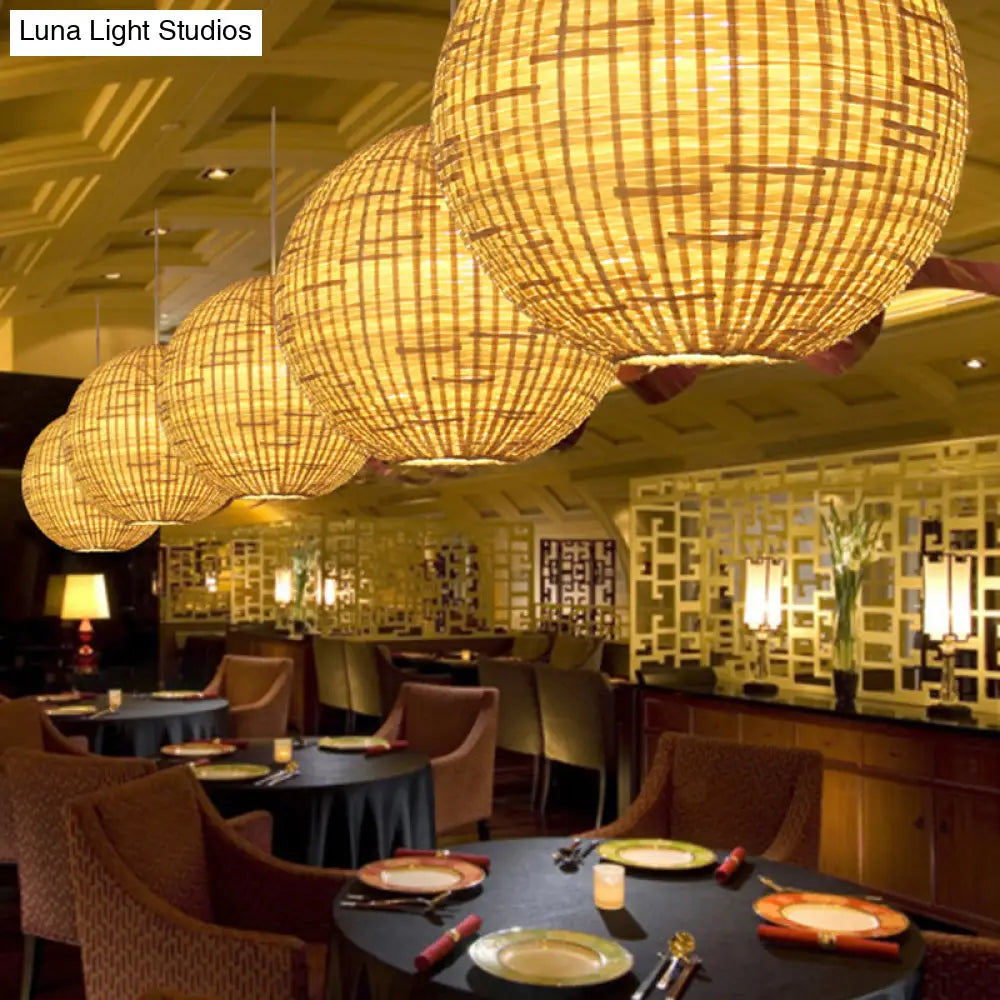 16"/19.5" Wide 1-Light Asia Beige Bamboo Ceiling Pendant for Dining Room