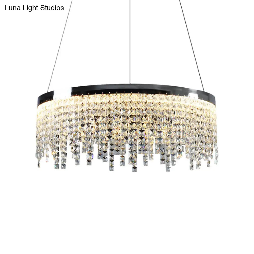 ثريا سقف كريستالية LED دائرية من الكروم بعرض 16 بوصة/19.5 بوصة بتصميم عصري - إضاءة دافئة/بيضاء