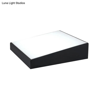 DecorBites™ 16"/19.5" Wide Contemporary LED Metal Shade Flush Lighting - White/Black Trapezoid Flush Mount Light in White/Warm Light