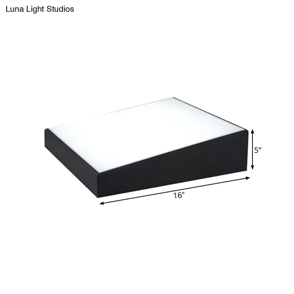 16"/19.5" Wide Contemporary LED Metal Shade Flush Lighting - White/Black Trapezoid Flush Mount Light in White/Warm Light