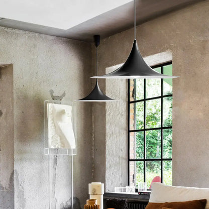 DecorBites™ 16"/19"W Trumpet Pendant Lighting Simplicity Metal 1 Light Black/Grey/White Hanging Light